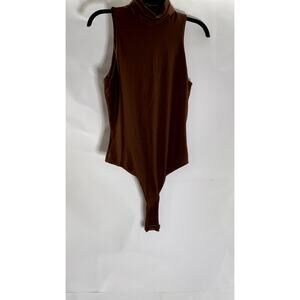 SHEIN Women's Chocolate Brown Mock-Neck Sleeveless Bodysuit SZ M